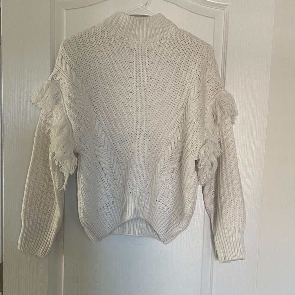 Cream Sweater with Fringe Details